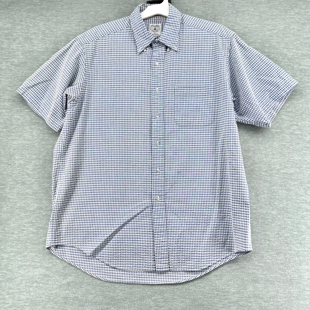 Brooks Brothers Sport Shirt Mens Large Blue Gingham Button Down Short Sleeve